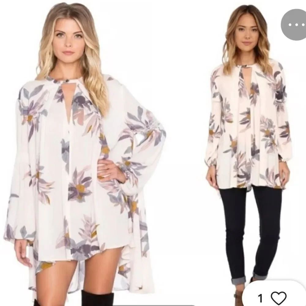 Free People Cream Asymmetrical Bib Collar Tunic